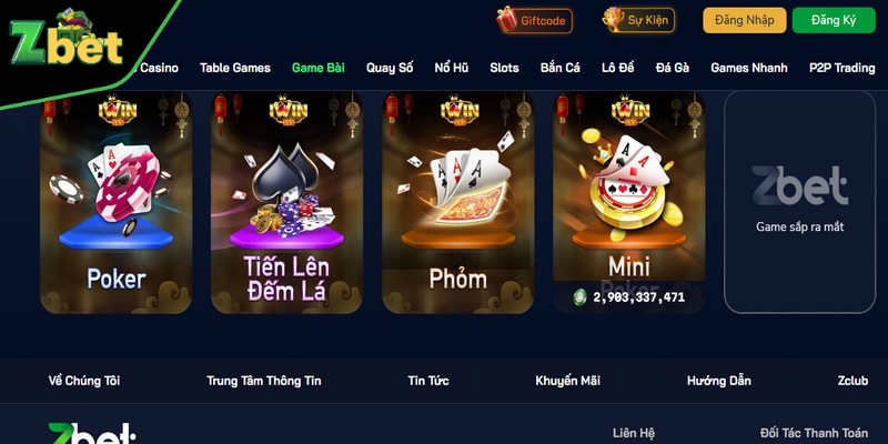 ZBET cung cấp rất nhiều trò chơi game bài đa dạng khác nhau